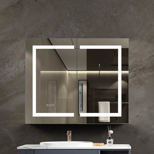 Double Opening Frameless Rectangular Cabinet with Mirror