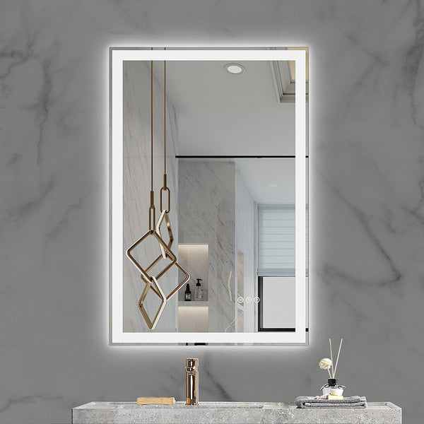 Framed Gradient Front and Backlit LED Mirror for Bathroom